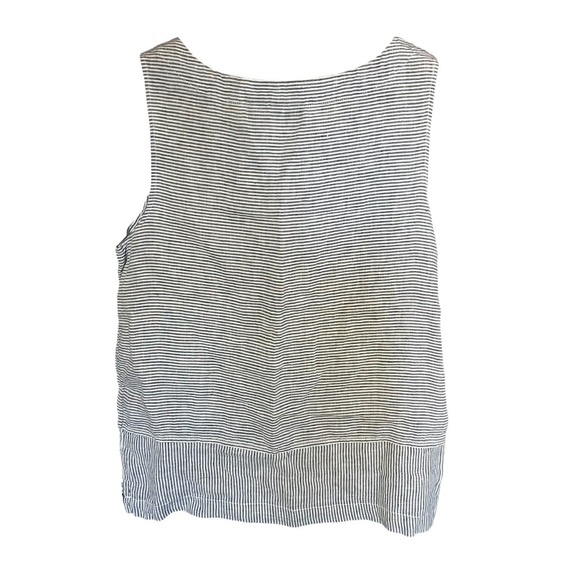 Tahari Blue and White Striped 100% Linen Boxy Tank Top Contrasting Stripes - Picture 5 of 8